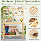 HAPPYGRILL Potting Bench Table, 60” Wood Garden Work Bench Workstation with Storage, Flip-Up Tabletop, Shelves & Hanging Hooks, Outdoor Garden Table for Patio, Lawn & Porch