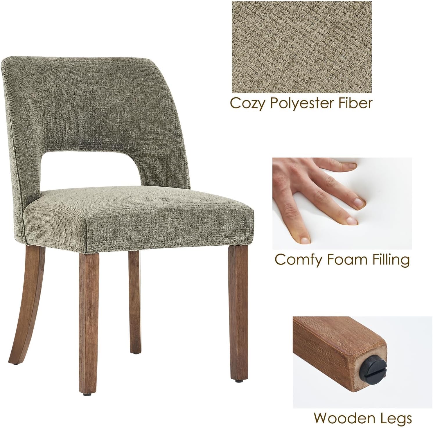 VKNOW Wooden Dining Chairs Set of 4, Modern Fabric Upholstered Dining Room Chair Kitchen Chairs, Farmhouse Dinner Chair for Kitchen Dining Room, Green