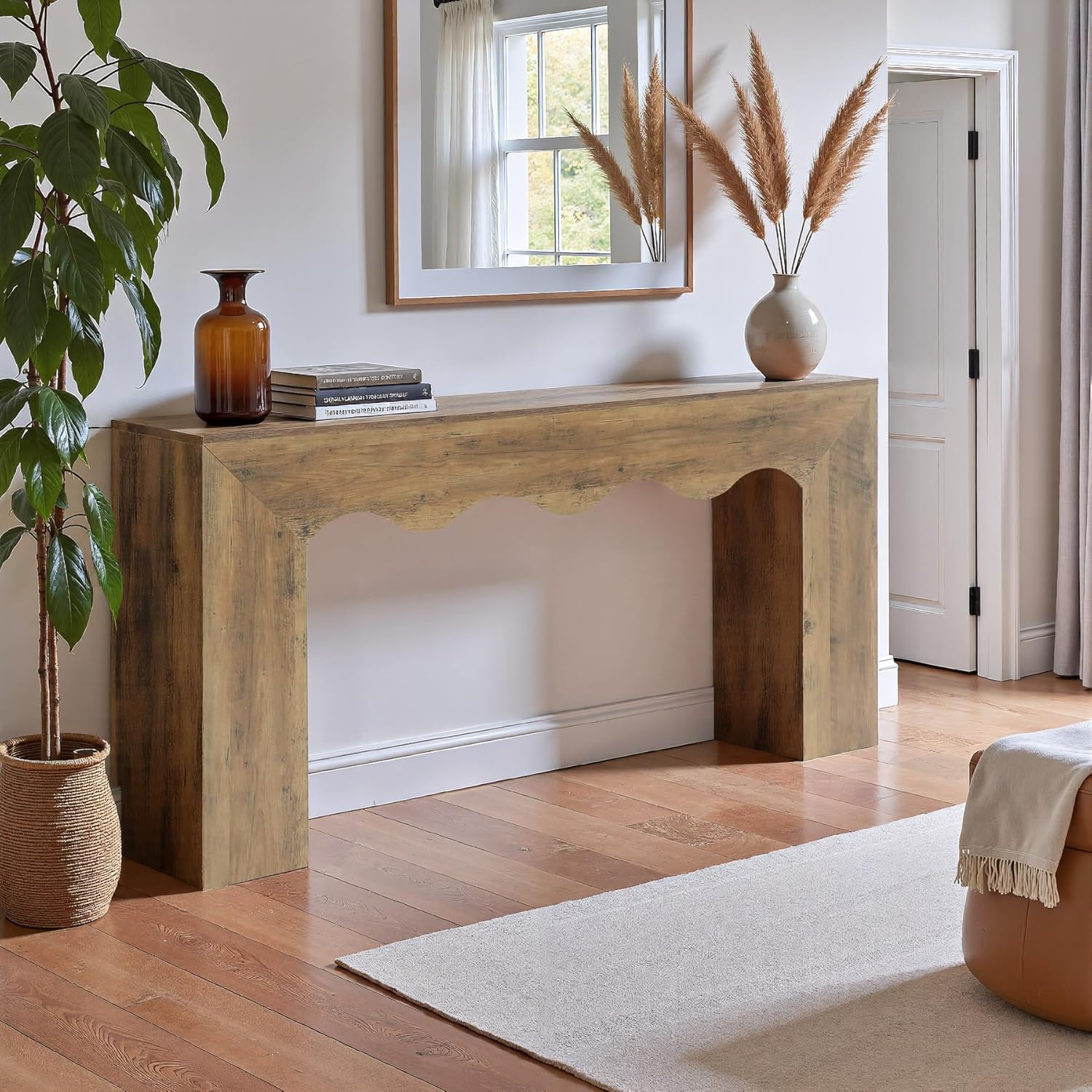 Tribesigns 63" Farmhouse Console Table, Wooden Couch Table Behind Sofa with Storage, Long Entryway Sofa Station, Narrow Console Stand with Base, Hallway Stand for Entryway, Living Room
