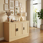 Anystyle 43" Oak Buffet Cabinet with Black Handles, Small Kitchen Sideboard with 3 Doors & Adjustable Shelves, Modern Entryway Credenza & TV Console Table for Living Room, Dining Room