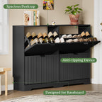Xixini Shoe Storage Cabinet for Entryway with 4 Flip Drawers, Hidden Slim Wood Shoe Organizer with Modern Fluted Panel, Freestanding Narrow Shoe Rack for Front Door Entrance, Hallway, Foyer, Black