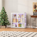 pozdeg Display Cabinet with Glass Door, 34" Curio Cabinet with RGB Lights and 2 Adjustable Shelves, Glass Display Case for Collectibles, Toys, Books, Figures, Exhibit (White)