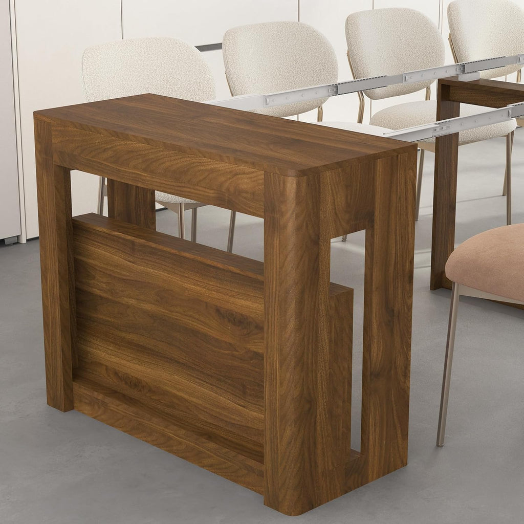 KEIKI Extendable Foldable Dining Table 29.9" to 108.7", Expandable Wooden Console Table for 1–10 People, Space Saving Multifunctional Kitchen Dining Desk, Rectangle Table for Small Spaces, Brown