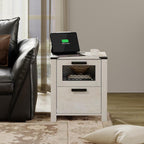 WAMPAT Farmhouse Nightstand with Drawer Stroage, Sofa Side Bedside Table in Bedroom and Living Room, Vintage White