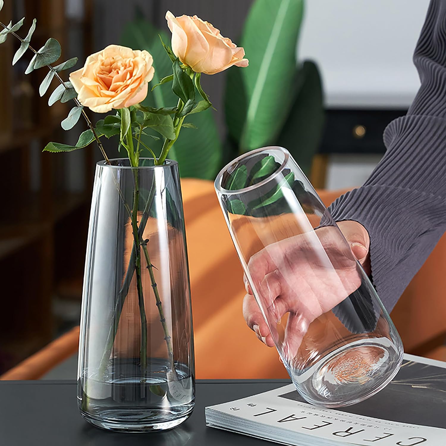 FANTESTICRYAN Modern Glass Vase Crystal Clear Glass Vase for Home Office Decor (Crystal Clear)