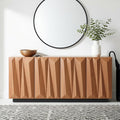 60" Contemporary Geometric Sideboard Buffet with 3D Triangular Doors & Floating Base, Light Walnut Credenza Storage Cabinet for Living Room Kitchen Entryway