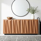60" Contemporary Geometric Sideboard Buffet with 3D Triangular Doors & Floating Base, Light Walnut Credenza Storage Cabinet for Living Room Kitchen Entryway