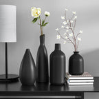 Black Ceramic Vase Set of 4,Modern Minimalist Vase Decor for Bookshelf,Dining Room Coffee Console Table Centerpieces