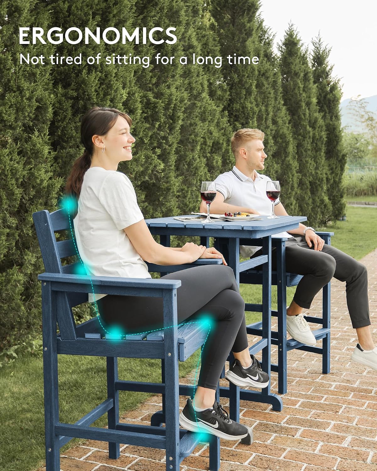 SERWALL 3 Pcs HDPE Bar Height Adirondack Chairs and Table Set, Blue