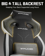 GTPLAYER Big & Tall Gaming Chair, 90°-155° Adjustable Reclining Office Seat with Footrest, Ergonomic Comfy Computer Desk Chair for Adults, Home Office Gaming Study Use, Black