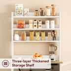 IDEALHOUSE Bakers Rack with Storage Cabinet, Microwave Stand with Power Outlets, Farmhouse Bakers Rack with Thick Table Top, Small Kitchen Bakers Rack for Kitchen,Dining Room,White & Peer Wood