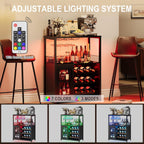 IDEALHOUSE Wine Bar Rack Cabinet with LED Light, Adjustable Shelves Coffee Bar Cabinet with Mesh Door and Baffle Design, 36 in Tall Small Liquor Bar Cabinet for Home, Kitchen, Dinning Room, Black