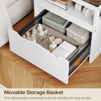 YATINEY Mini Fridge Stand with Storage, Refrigerator Stand with Mobile Drawer, Mini Fridge Cabinet for Heavy Microwave Stand, Mini Fridge Cart for Dorm, Bedroom, Kitchen,White and Walnut HB50WH