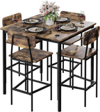 Kitchen Table and Chairs of 4, 5 Piece Dining Table Set, Sturdy Industrial Space Saving Dinette Set for Pub, Family Dinners, Apartment, Rustic Brown