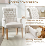 WUTUTUEE Fabric Dining Chair with Arms, Upholstered Tufted High Back Dining Room Chairs, Accent Armchair with Solid Wood Leg and Nailhead Trim, Kitchen Dining Living Room, Beige