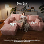 ovios 104" Cloud Boneless Couch with Glitter Fabric, Moudular Sectional Sofa with Deep Seat, No Assembly Required, Modern Minimalist L Shaped Couches with Chaise for Living Room, Pink