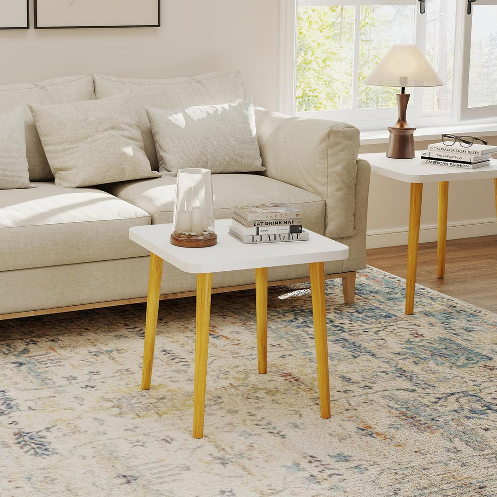 Funecy Square End Table Low Table with 4 Solid Wood Sturdy Legs,Floor Table Desk for Sitting on The Floor,20"(L) x 20"(W) x 20"(H),Living Room/Toy Room Furniture,Rental House Furniture(White)