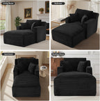 65.4" Chaise Lounge Chair Indoor, Oversized Boneless Couch Comfy Upholstered Sleeper Sofa Bed with 3 Pillows, Corduroy Cloud Reading Chair for Living Room No Assembly Required, Black