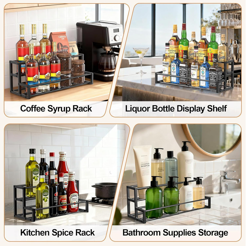 Expandable Coffee Syrup Organizer, Heavy Duty Syrup Rack Enlarged 6-12 Bottles Syrup Stand for Coffee Bar Accessories, Width Adjustable Space-Saving Storage Coffee Rack for Syrup, Wine