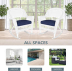 Jeco Rocker Wicker Chair with Blue Cushion, Set of 2, White