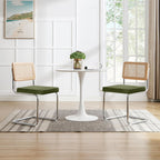 Zesthouse Mid Century Modern Dining Chairs Set of 4, Natural Rattan Dining Chairs with Solid Wood Back & Chrome Base, Upholstered Velvet Fabric, Green