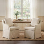 UVV Upholstered Dining Chairs Set of 2, Modern Kitchen Chair Dining Room Chair with 4 Casters, Linen Armchair for Bedroom Reading Room Living Room, Beige