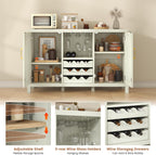 Rattan Wine Bar Cabinet, Boho Rattan Home Bar with Glass Holder and Drawer Style Racks, Oak Sideboard Buffet Storage Cabinet for Living Dining Room Kitchen (White Oak)