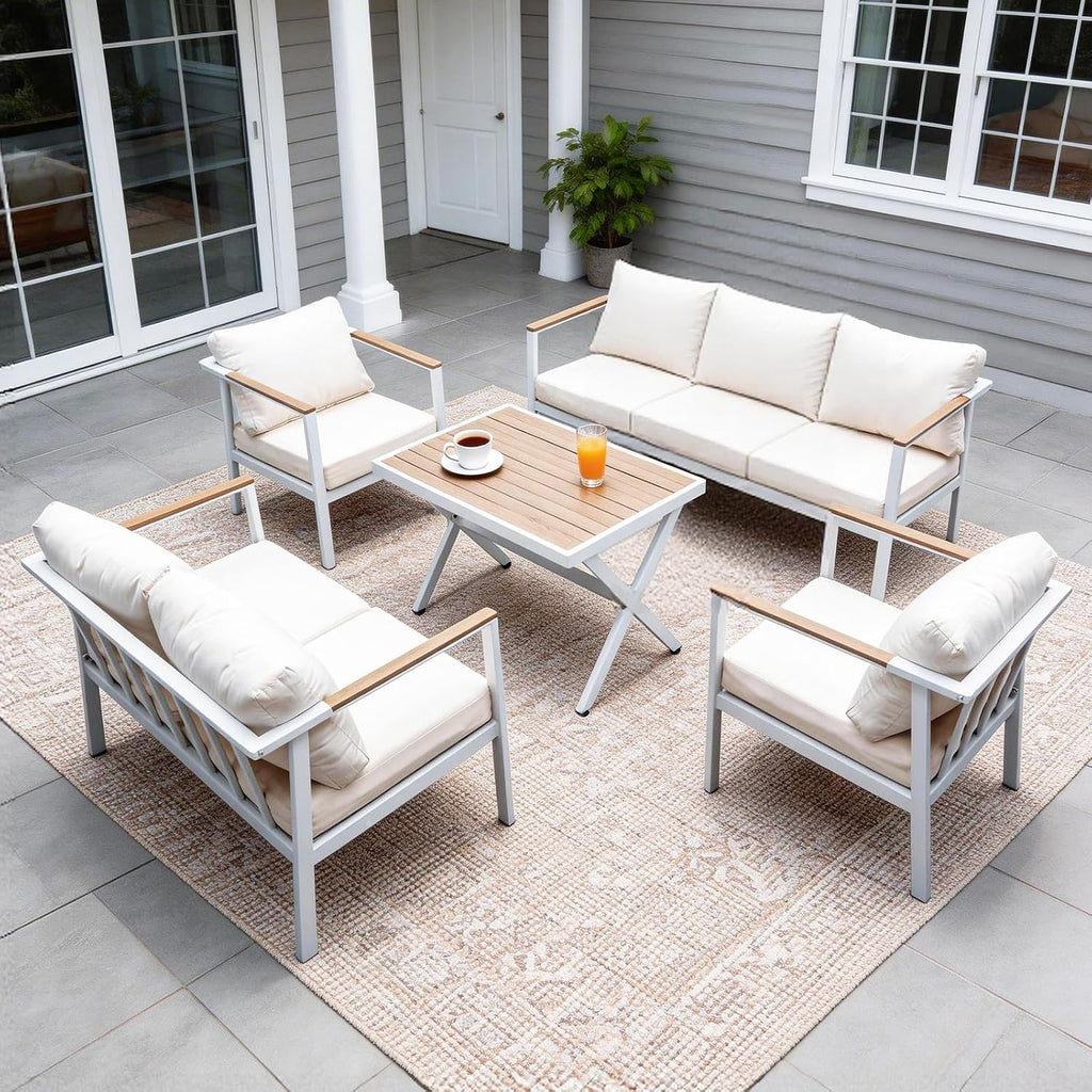All-Aluminum Double Seater Sofa Waterproof Anti-Rust Outdoor Patio Loveseat for Garden Backyard White
