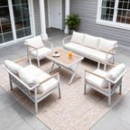 All-Aluminum Double Seater Sofa Waterproof Anti-Rust Outdoor Patio Loveseat for Garden Backyard White