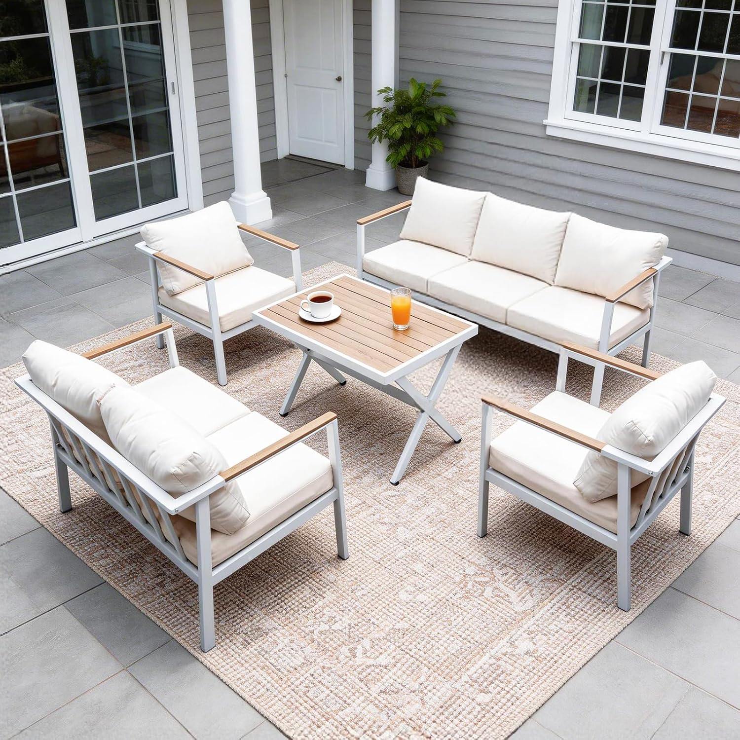 All-Aluminum Double Seater Sofa Waterproof Anti-Rust Outdoor Patio Loveseat for Garden Backyard White