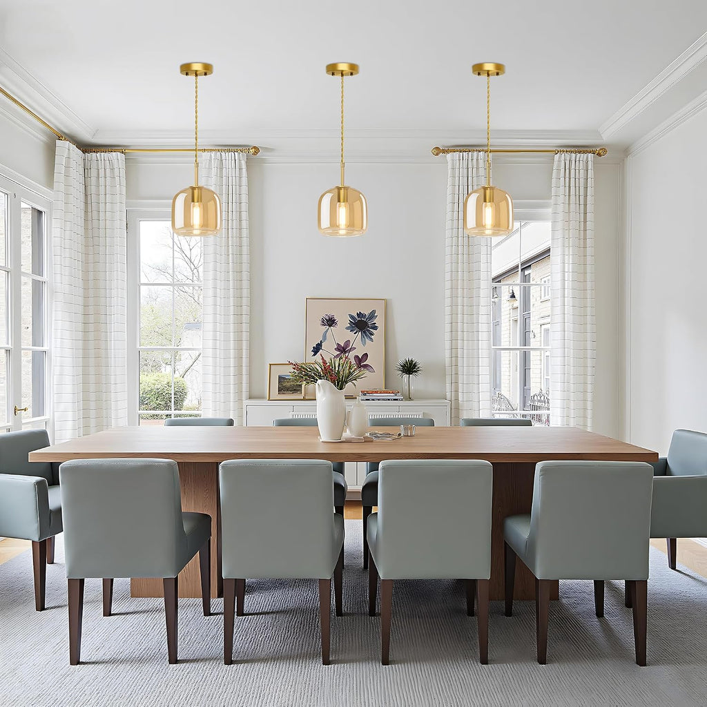 Pendant Lights Kitchen Island 2 Pack,Gold Pendant Lights with Glass Shade,Vintage Hanging Light Fixture Adjustable Cord for Kitchen,Dining Room,Hallway,Living Room,Foyer, Entryway