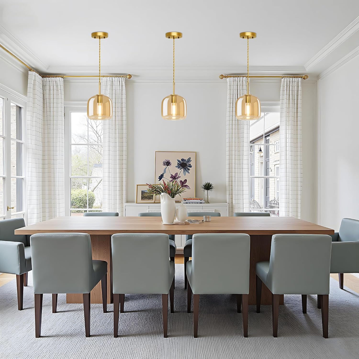 Pendant Lights Kitchen Island 2 Pack,Gold Pendant Lights with Glass Shade,Vintage Hanging Light Fixture Adjustable Cord for Kitchen,Dining Room,Hallway,Living Room,Foyer, Entryway