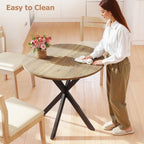 Zevemomo Round Dining Table, 31.5" Small Dining Table for 2-4, Round Kitchen Table with Metal Black Legs, Modern Round Dining Room Table for Kitchen, Apartment, Living Room, Brown