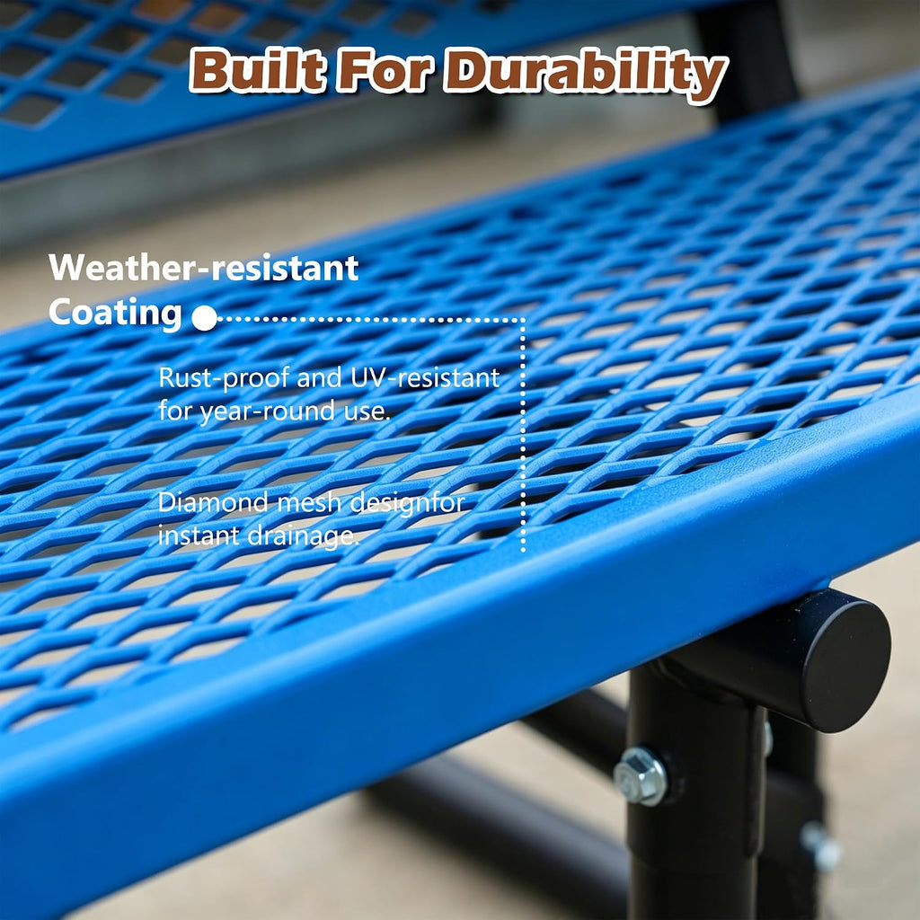 ZeHuoGe 72" Heavy Duty Metal Picnic Bench for 3-4 Adults, 882 LBS Outdoor Bench with Diamond Mesh Top – for Garden, Patio, Park, School, Commercial