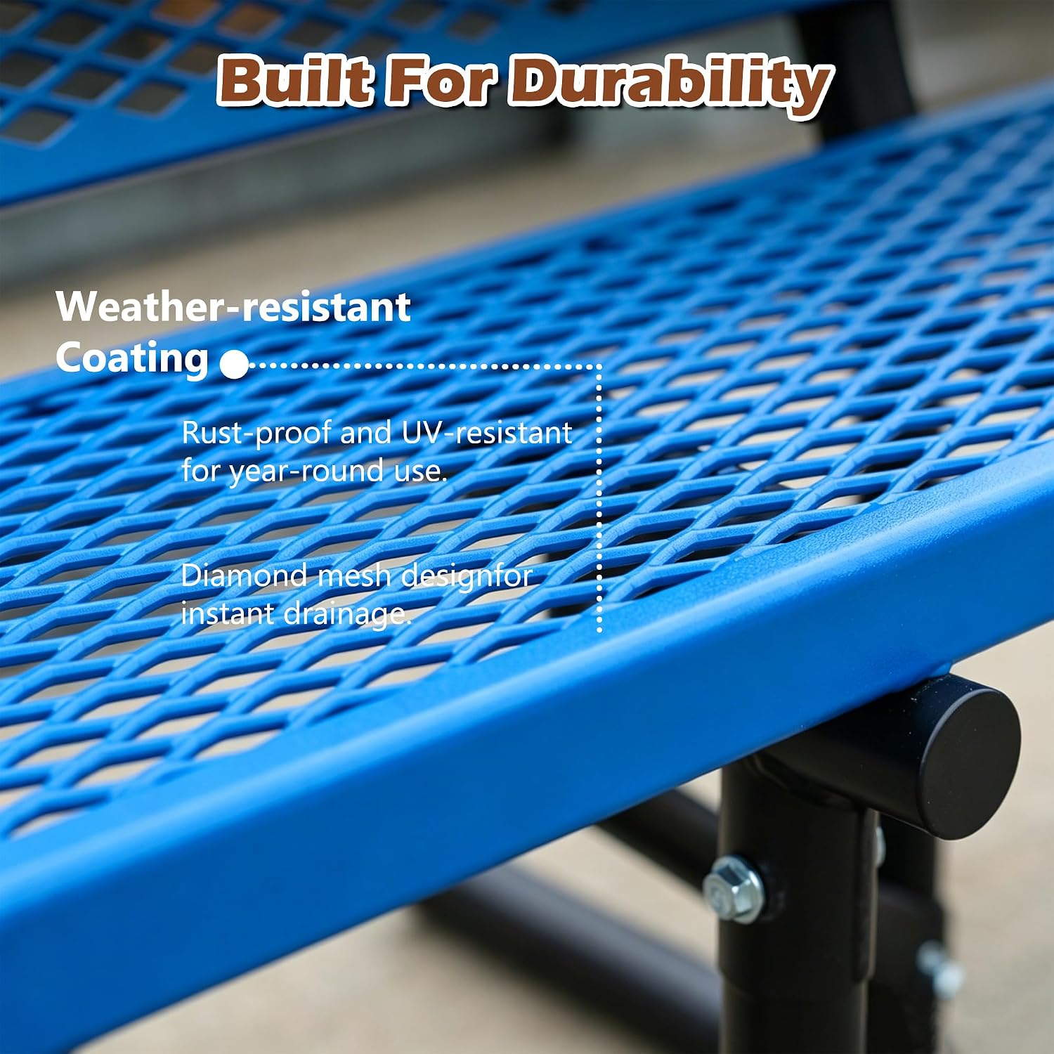 ZeHuoGe 72" Heavy Duty Metal Picnic Bench for 3-4 Adults, 882 LBS Outdoor Bench with Diamond Mesh Top – for Garden, Patio, Park, School, Commercial