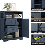Fameill Farmhouse Storage Cabinet with 2 Drawers & Shelves, Freestanding Kitchen Cabinet with Doors, Floor Storage Organization for Living Room, Bathroom, Laundry, Blue, 27.5" L x 11.8" W x 37.5" H