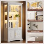 2pc Wood Display Cabinet with Glass Doors, 69" Tall Curio Cabinet with LED Lights, Glass Display Case with Storage and 3 Shelves for Living Room, (White-2)