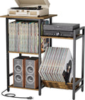 HYPIGO Record Player Stand with Power Outlets, Turntable Stand with Vinyl Record Storage Holds 300+ Albums, Record Player Table with Vinyl Display Holder for Living Room