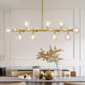 Mid Century Modern Glass Globe Sputnik Chandelier with Clear Bubble, 16-Light Large Linear Chandeliers for Dining Room Kitchen Island Living Room, Gold Dining Light Fixture Over Table