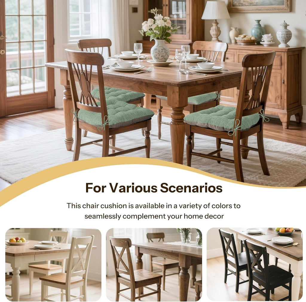 Non Slip Chair Cushions for Dining Chairs Set of 4 Kitchen Chair Cushions 18"x18"x3" Turfted Chair Pads Comfortable and Soft Seat Cushion with Ties (Sage Green)