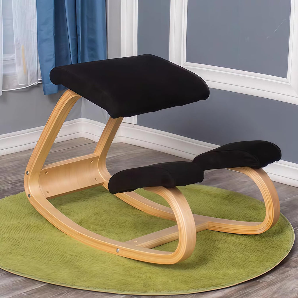 Adjustable Ergonomic Kneeling Chair with Padded Seat and Backrest, Posture Correcting Knee Chair for Office Desk, Comfortable Floor Sitting Alternative (Black)
