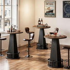 Tribesigns Round Bar Table, 37.4" High Pub Table with Metal Footrest, Drink Bar Station for Small Bars, Dining Room, Kitchen, Brown and Black
