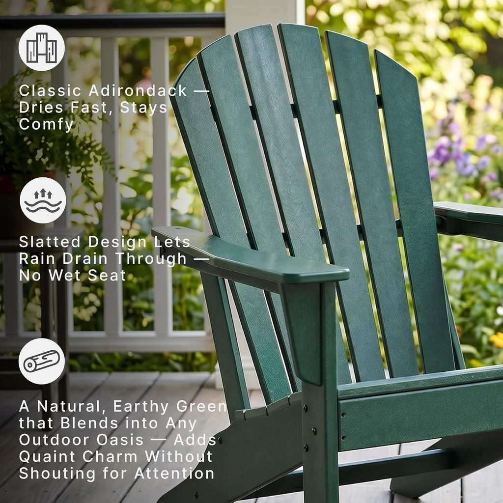 Signature Design by Ashley Karson City Green Adirondack Chair, Durable Weather Resistant HDPE, 36 Lbs Frame, Outdoor Patio Seating