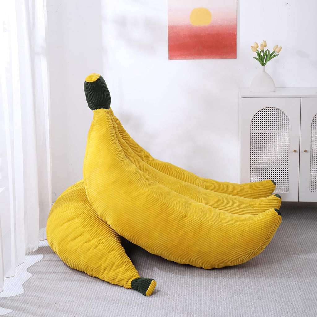 Banana Chaise Lounge Sofa Chair for Living Room, Bean Bag Chair with Ottoman, Floor Sofa Bed with Footrest, Comfy Convertible Lounger, Plush Couch for Bedroom, Dorm (Yellow, King)