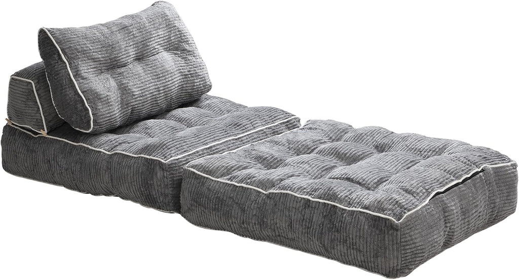 Convertible Foldable Sofa Bed with Pillow & Back Support, Portable Fold Out Floor Lounge for Living Room Bedroom, Dark Grey