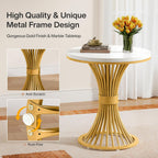 Tribesigns Round End Table, Modern Faux Marble Side Table with Gold Metal Base, Small White Gold Bedside Nightstand, Wooden Accent Table for Living Room, Bedroom, Sofa Side, White & Gold