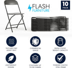 Flash Furniture Hercules Set of 10 Indoor/Outdoor Heavy-Duty Plastic Folding Chairs, Foldable Commercial Stacking Chairs with 650-lb. Static Weight Capacity, Black