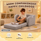 MOMCAYWEX Kids Sofa, 2-in-1 Flip-Out Foam Couch with Soft Sherpa Cover, Cozy Play Lounge Chair, Grey