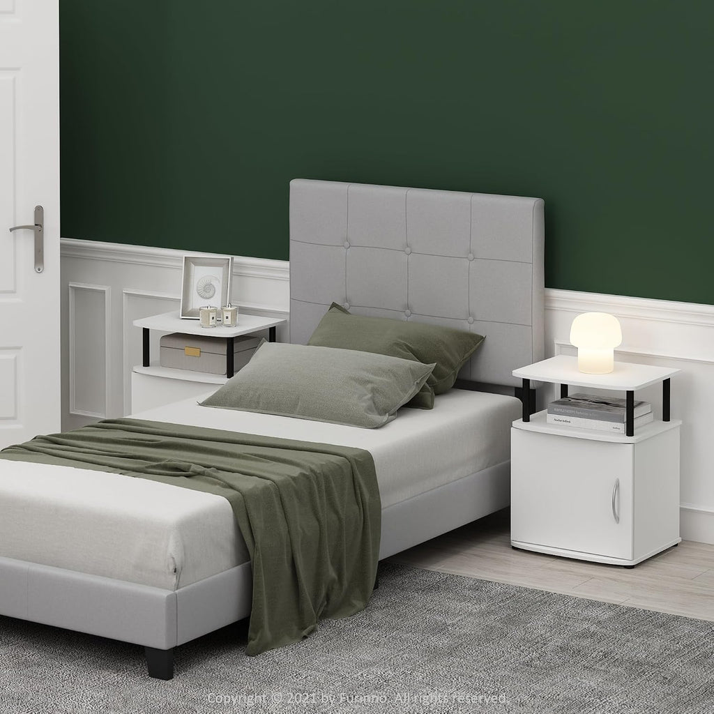 Furinno Jaya Side Table Set of 2, 2-Tier Open Shelf End Table with Door Cabinet, Soft-Edges Night Stand, Bedside Table, for Living Room, Bedroom, White