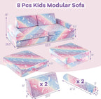 Costzon 8 Pcs Modular Kids Play Couch, Glow in the Dark Toddler Sectional Sofa with Handles, Convertible Sofa Foam Couch for Building Fort, Playroom & Kids Room Furniture (8-pcs,Multicolor)